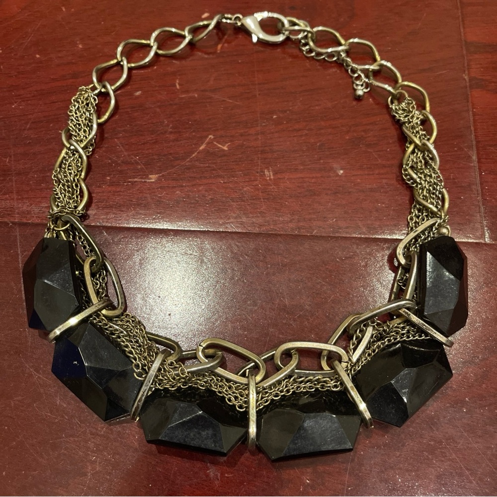 Geometric Statement Necklace Multi String Faceted… - image 3